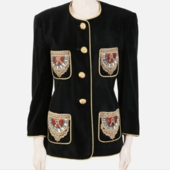 Black Embroidered Women's Jacket Escada sz 40 - Picture 2 of 7
